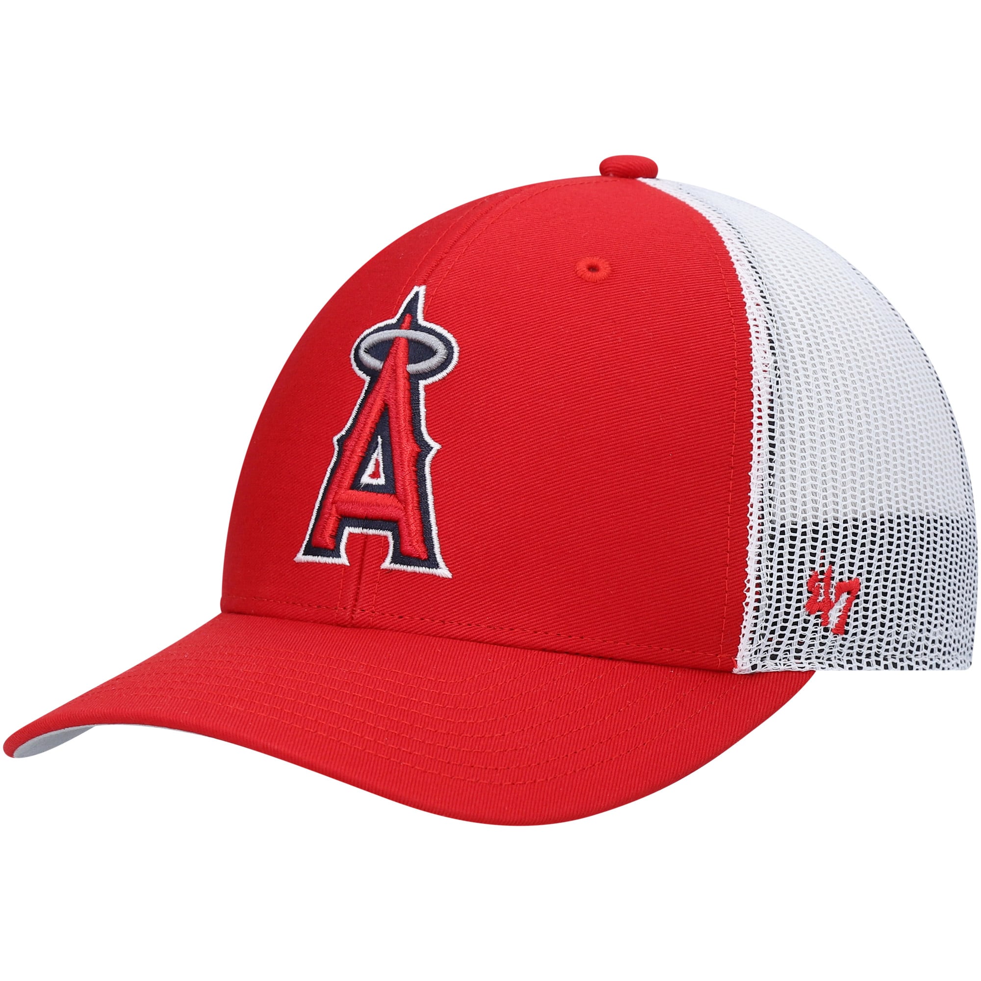 mens 47 redwhite los angeles angels primary logo trucker snapback hat | MLB Jerseys & Hats Collection at Los Angeles Angels