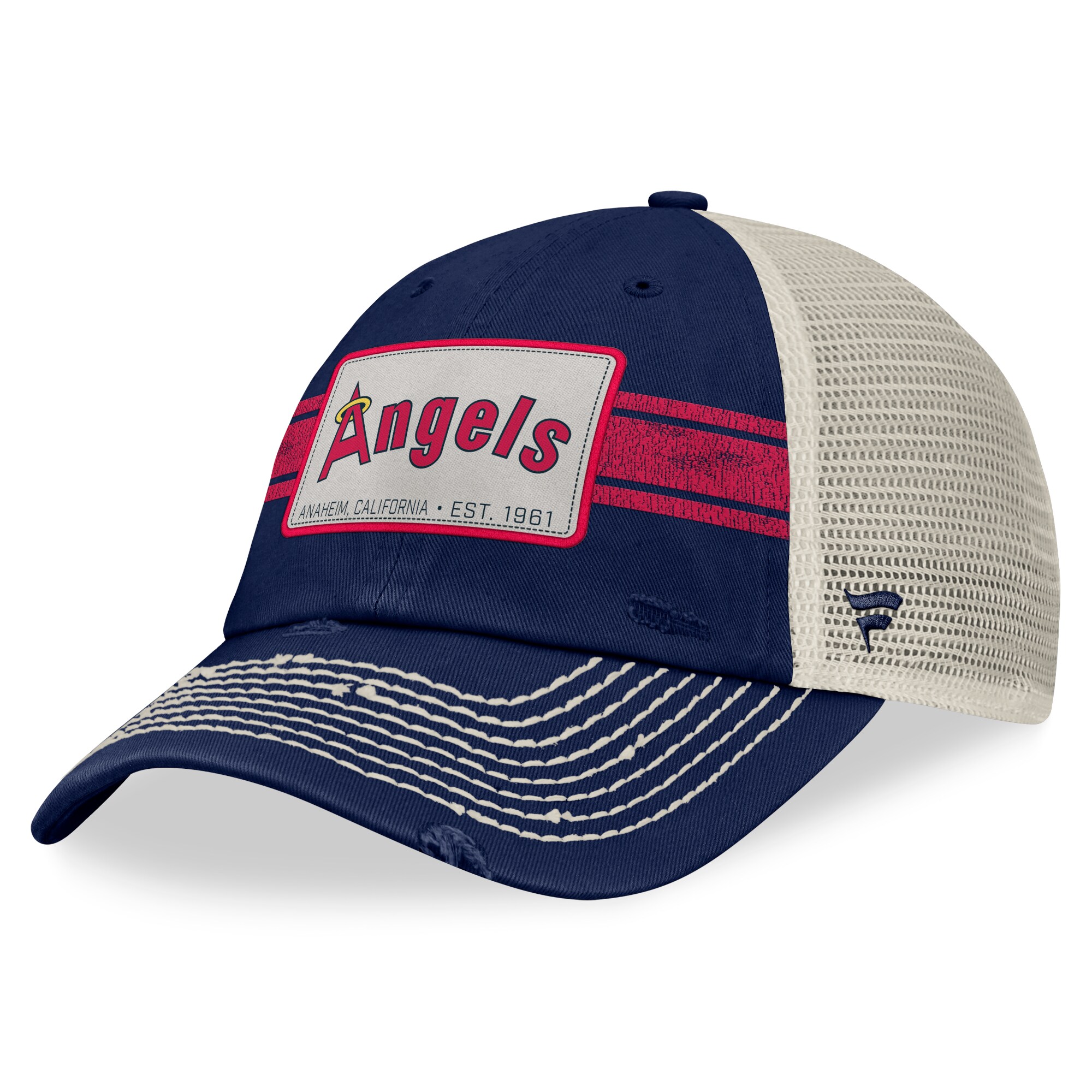 mens california angels fanatics navynatural cooperstown collection heritage stripe trucker adjustable hat | MLB Jerseys & Hats Collection at Los Angeles Angels