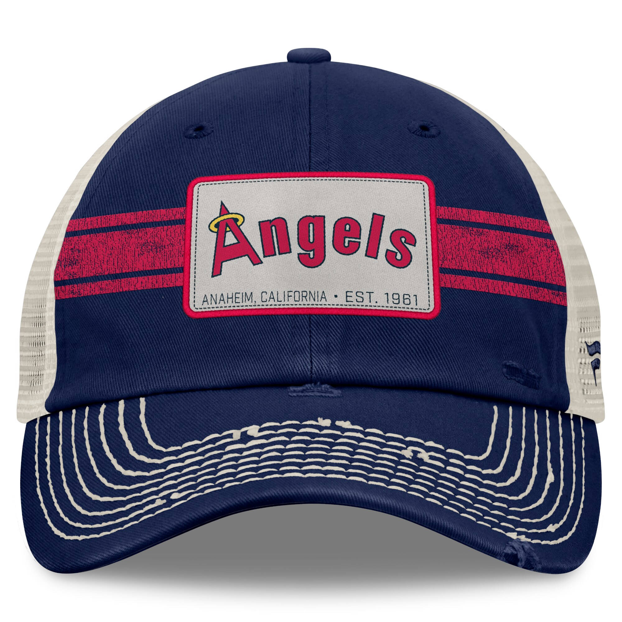 mens california angels fanatics navynatural cooperstown collection heritage stripe trucker adjustable hat | MLB Jerseys & Hats Collection at Los Angeles Angels