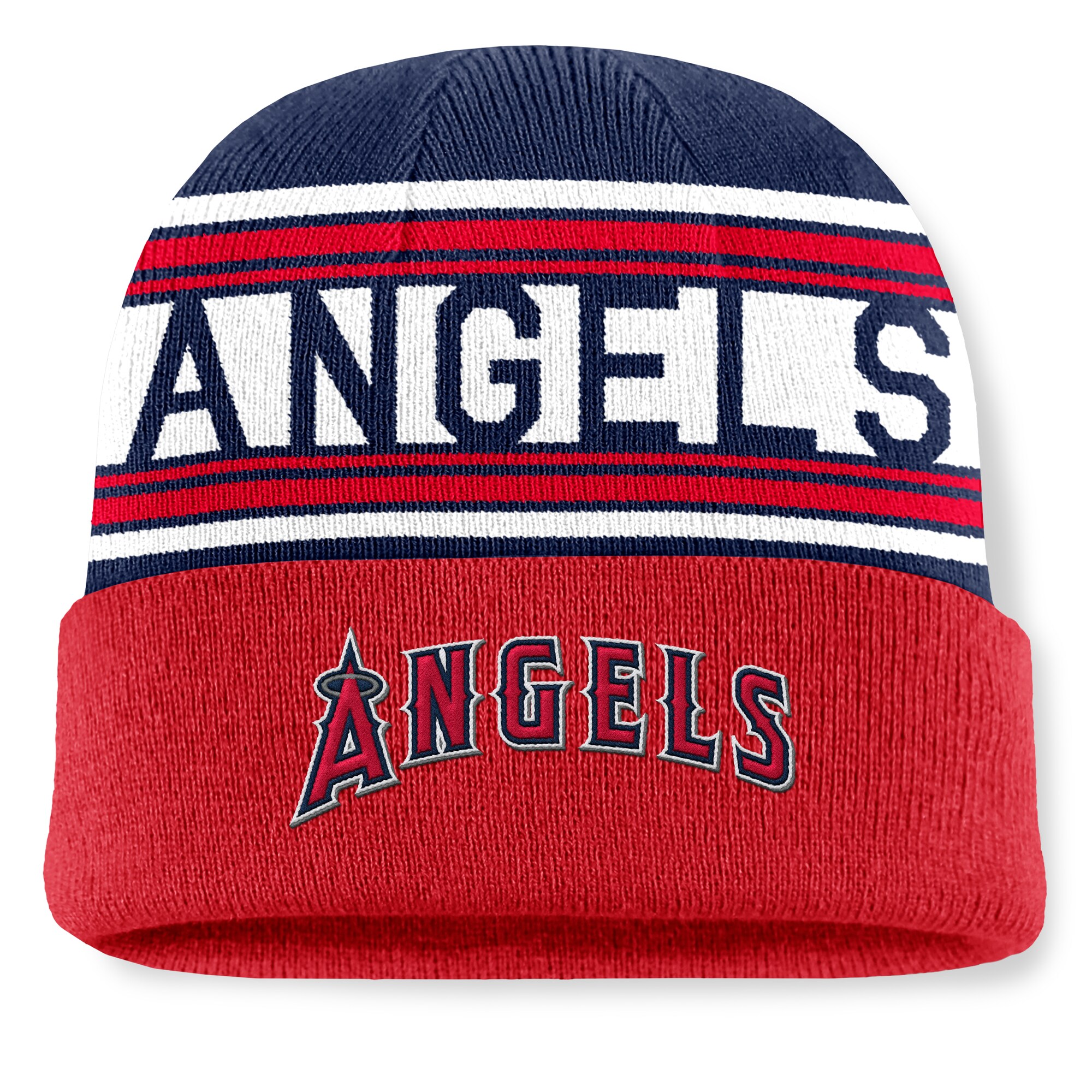 mens los angeles angels fanatics red fundamental team stripe cuffed knit hat | MLB Jerseys & Hats Collection at Los Angeles Angels