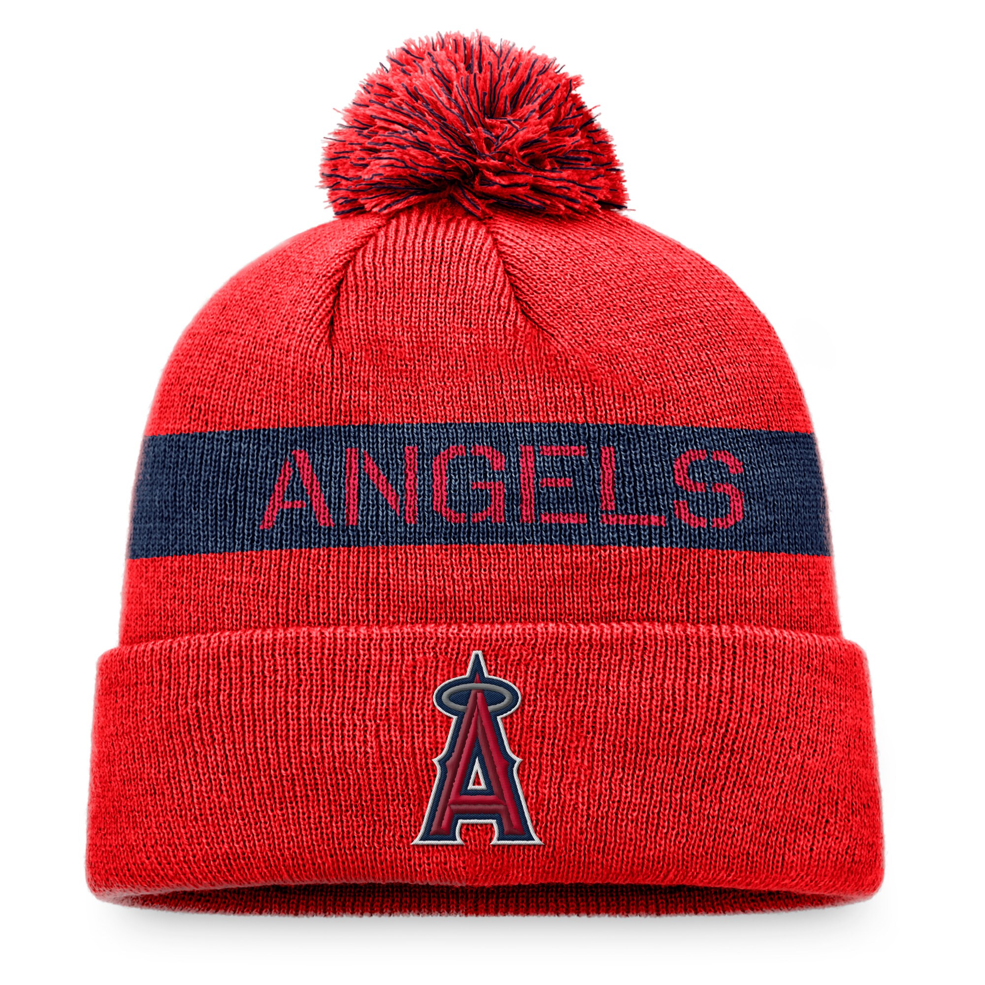 mens los angeles angels fanatics rednavy league logo cuffed knit hat with pom | MLB Jerseys & Hats Collection at Los Angeles Angels