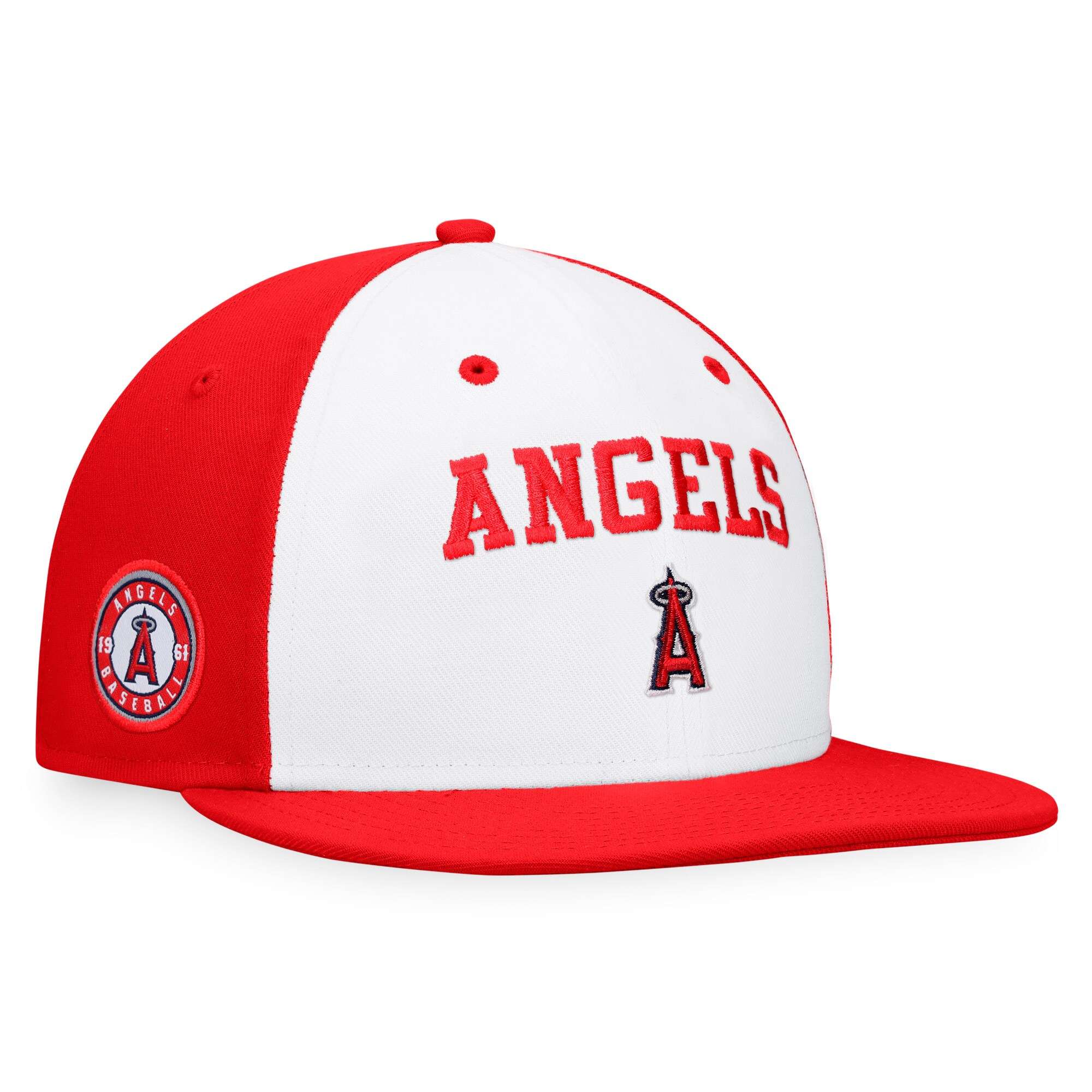 mens los angeles angels fanatics whitered iconic color blocked fitted hat | MLB Jerseys & Hats Collection at Los Angeles Angels