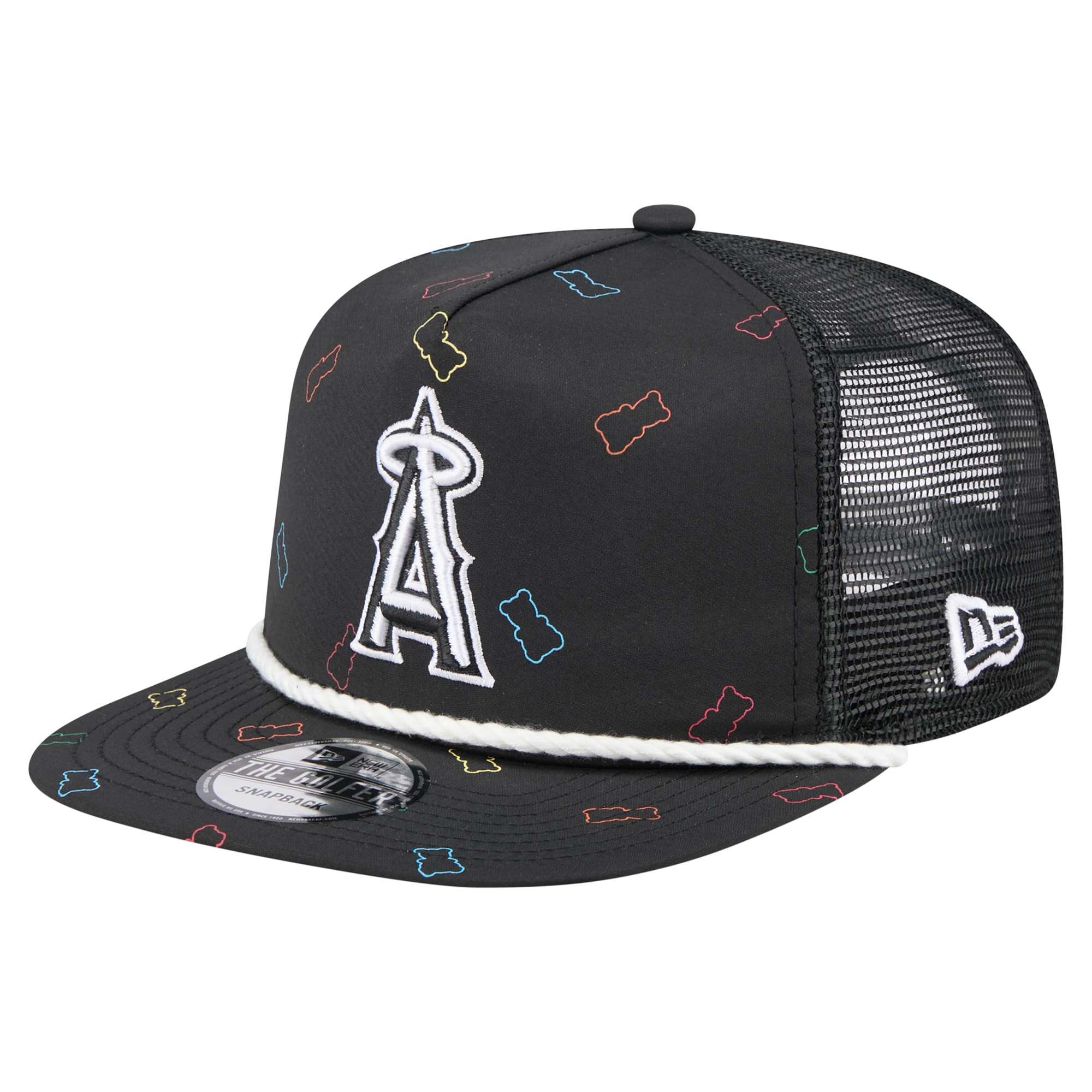 mens los angeles angels new era black gummy golfer trucker adjustable hat | MLB Jerseys & Hats Collection at Los Angeles Angels