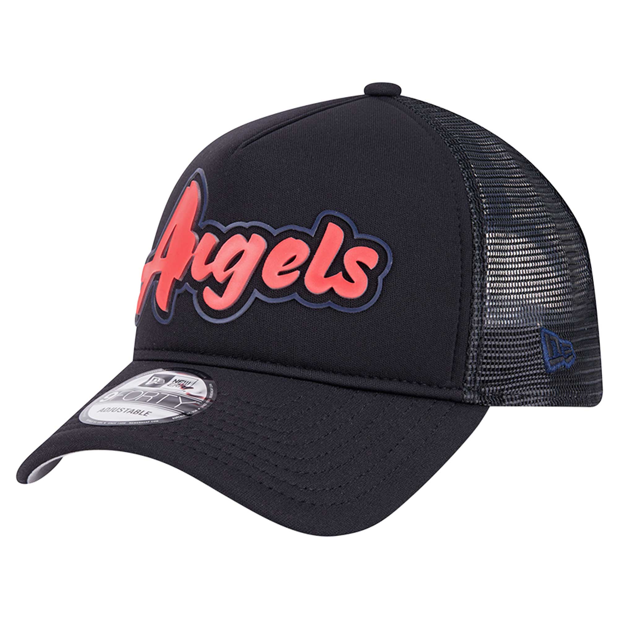 mens los angeles angels new era black retro bold a-frame trucker 9forty adjustable hat | MLB Jerseys & Hats Collection at Los Angeles Angels