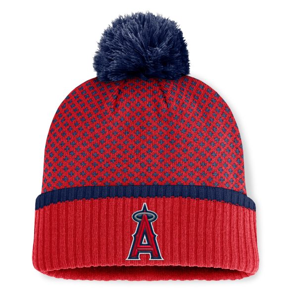 womens los angeles angels fanatics red fundamental jacquard cuffed knit hat with pom | MLB Jerseys & Hats Collection at Los Angeles Angels