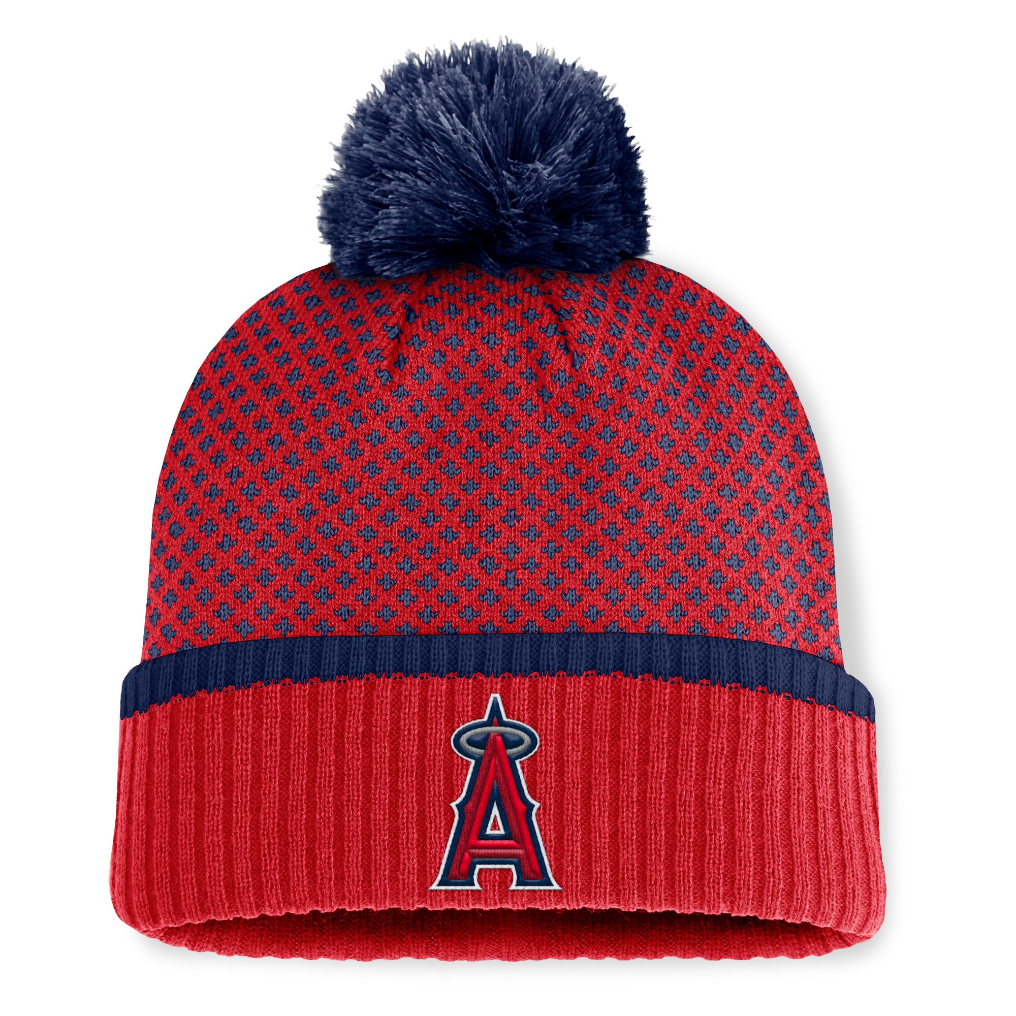 womens los angeles angels fanatics red fundamental jacquard cuffed knit hat with pom | MLB Jerseys & Hats Collection at Los Angeles Angels