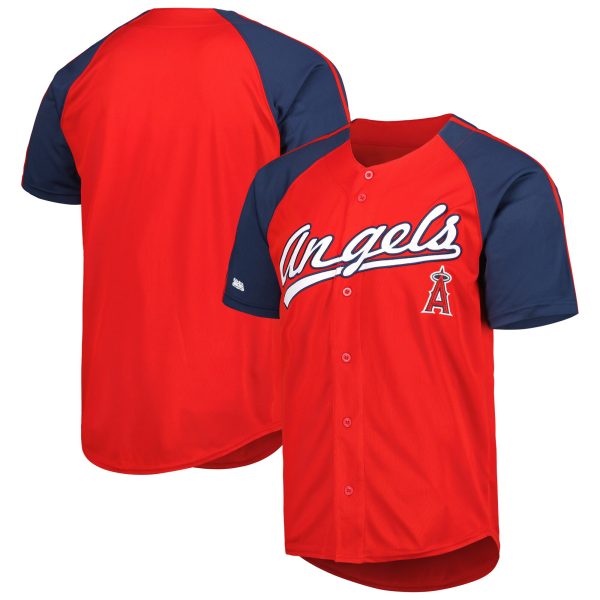 mens los angeles angels stitches red button-down raglan fashion jersey | MLB Jerseys & Hats Collection at Los Angeles Angels