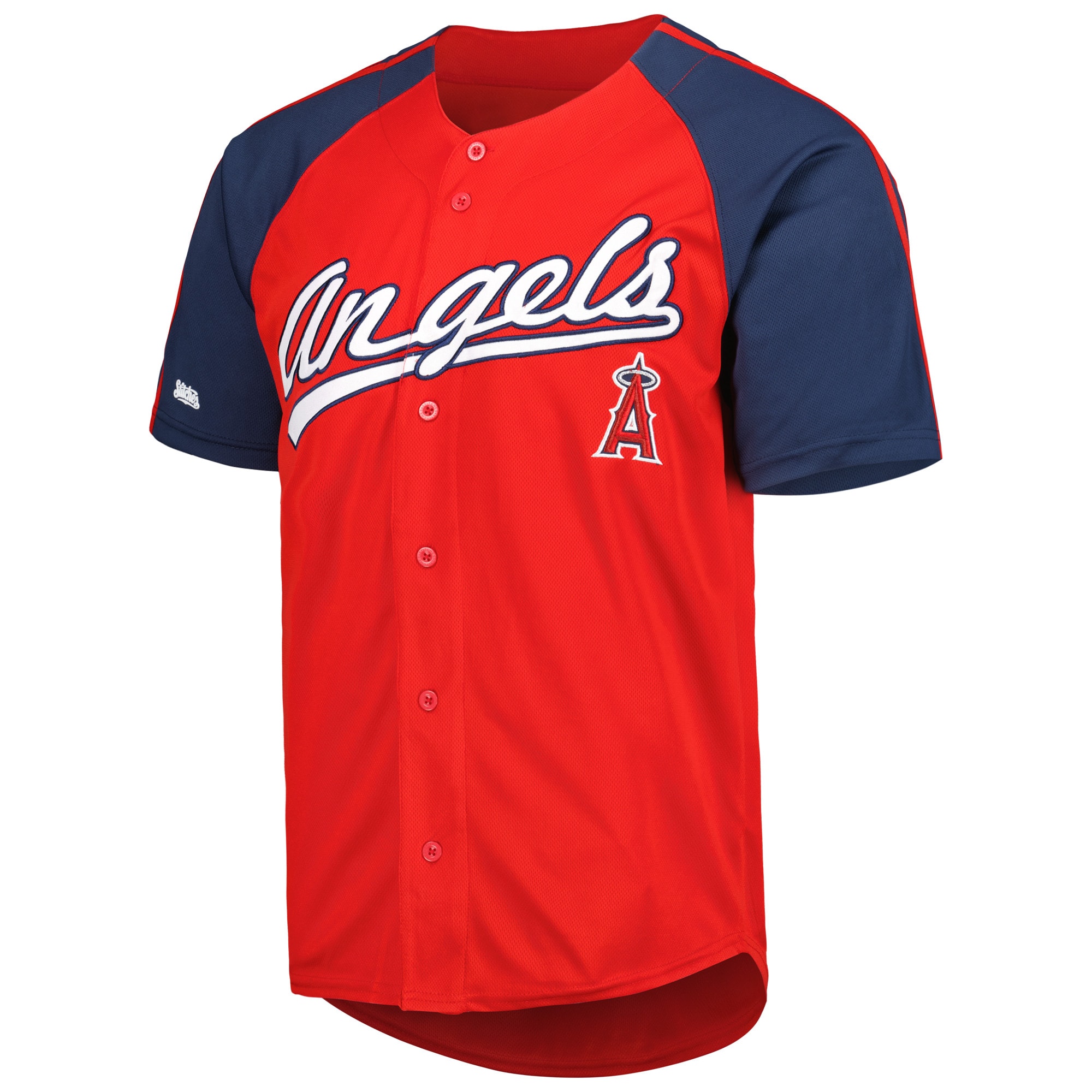 mens los angeles angels stitches red button-down raglan fashion jersey | MLB Jerseys & Hats Collection at Los Angeles Angels